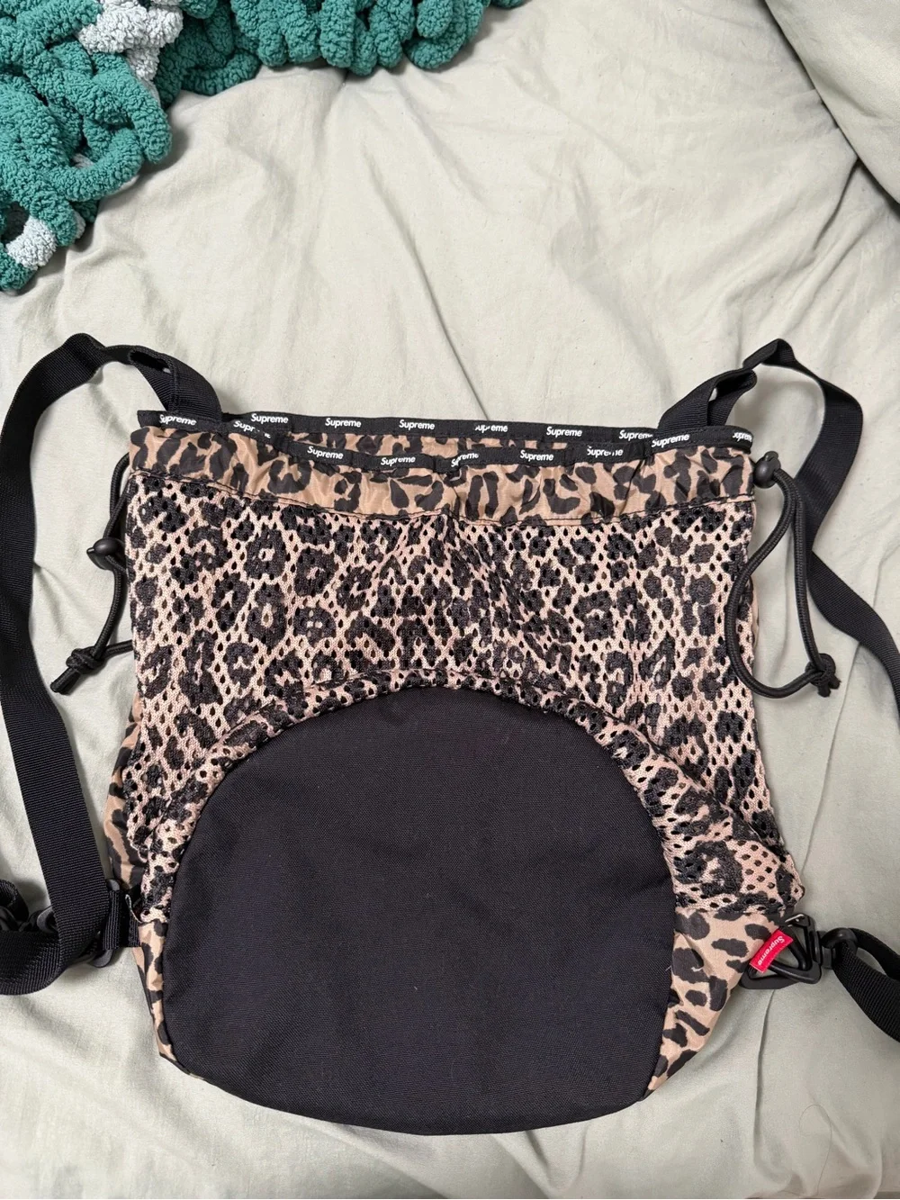Supreme Mesh small Leopard Print Drawstring Backpack - Tan & Black